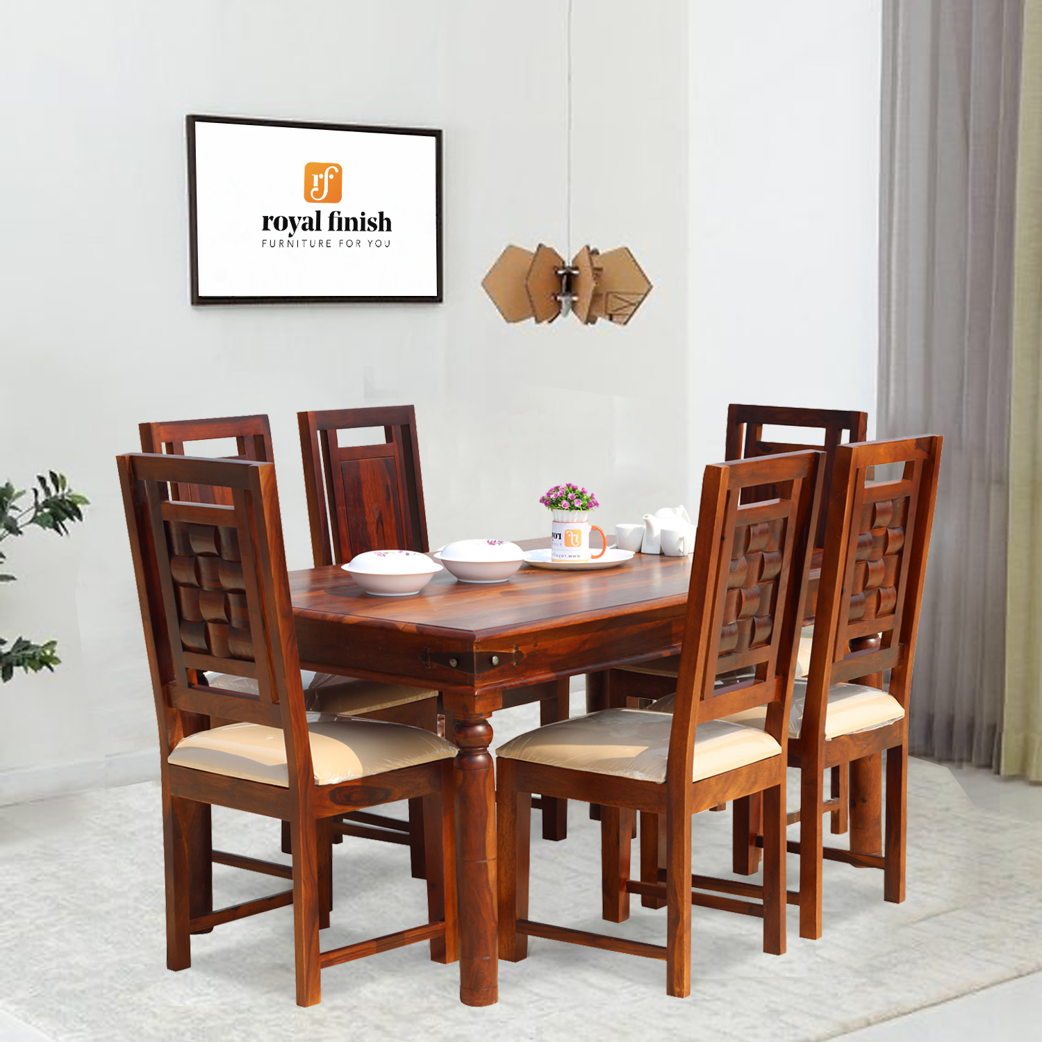 Thecsr Nivora 6 Seater Dining Set in Natural Furniture Sheesham Wood