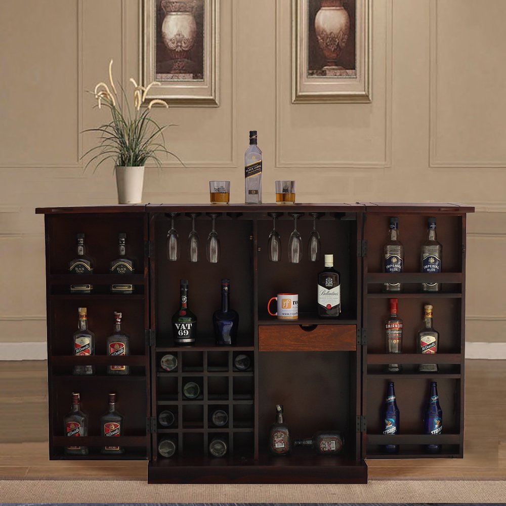 Thecsr Nivora 2 Door Bar in sheesham with Natural color in Matte polished