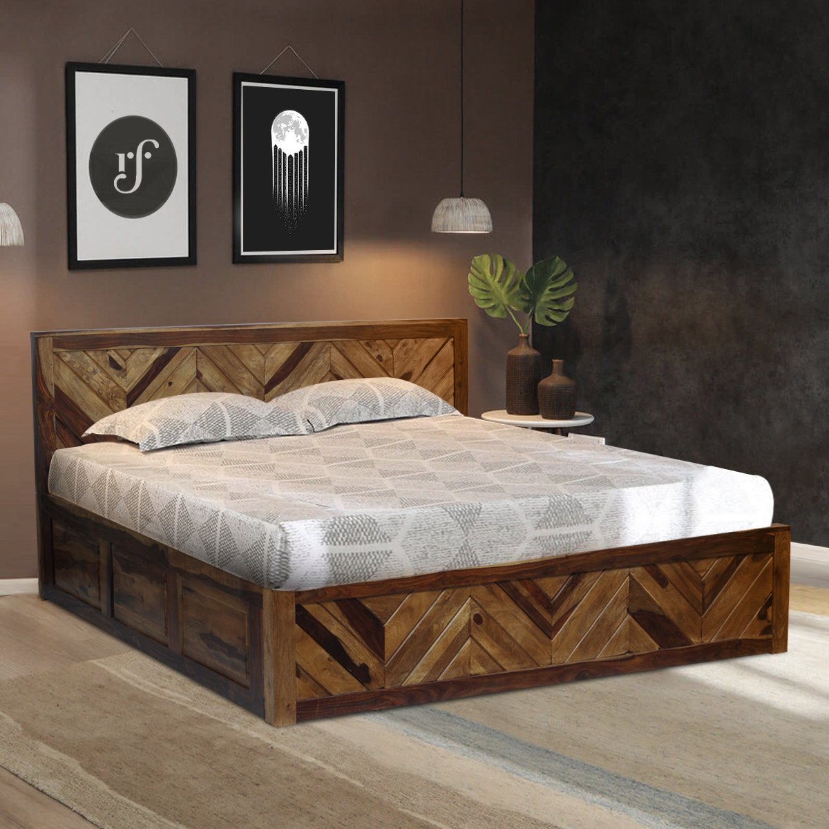 Thecsr Vesto King Storage Bed In Solid Sheesham Wood