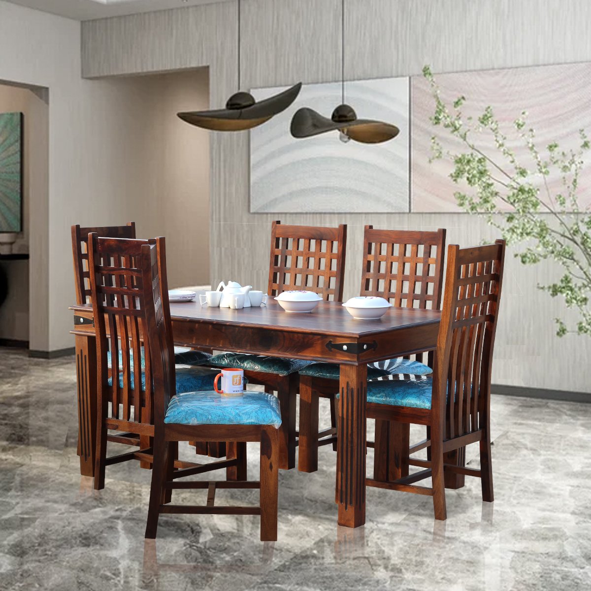 Thecsr Trileno Vettori 6 Seater Dining Set in Natural Premium Furniture